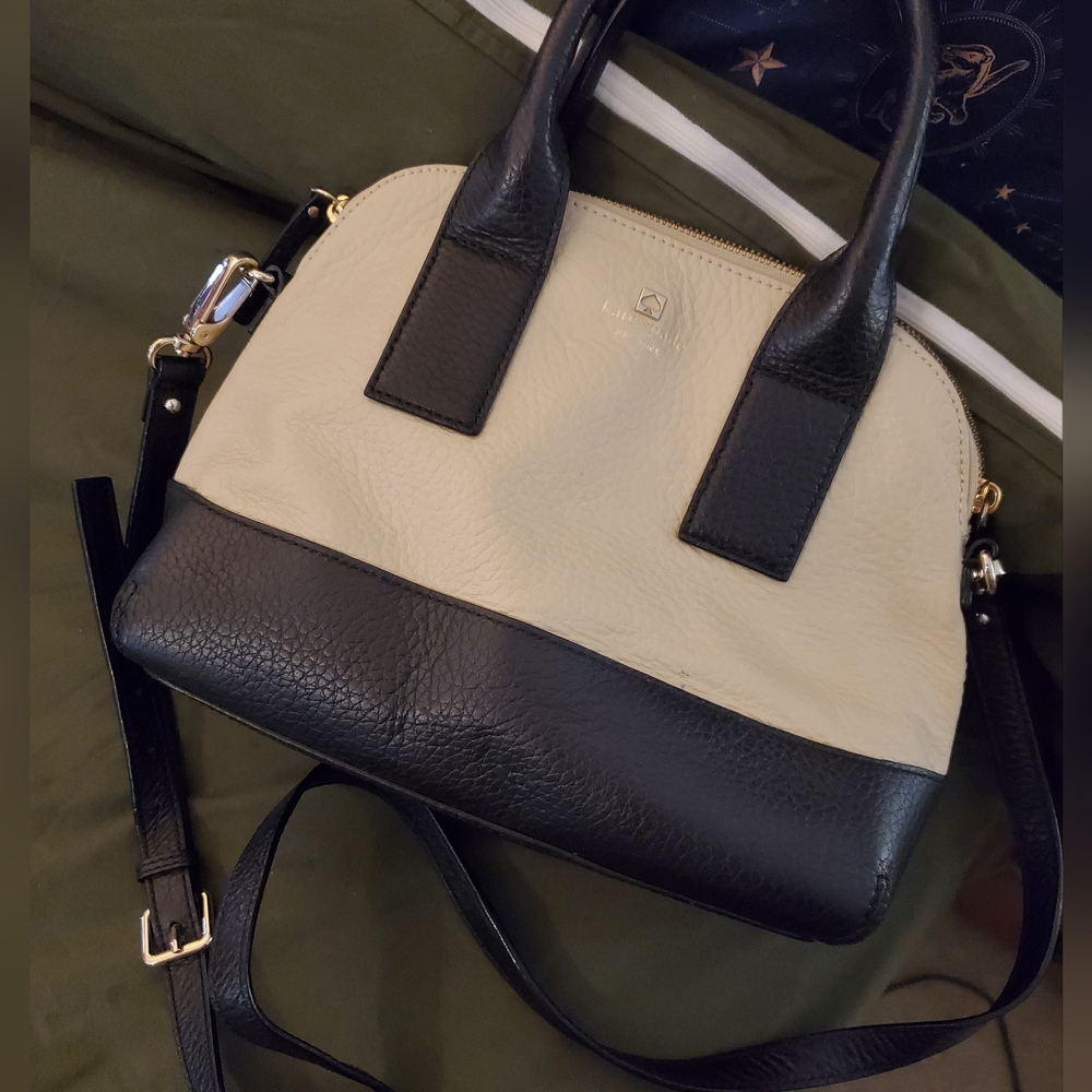 Kate Spade Pebbled Leather Black & Cream Medium Crossbody Bag